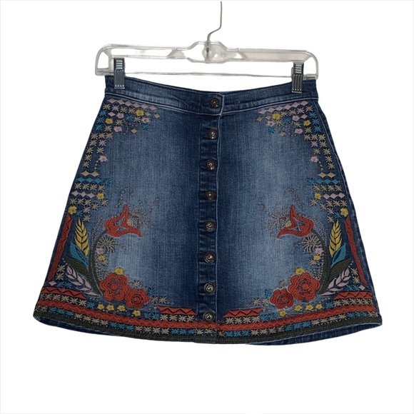 Sneak Peek Dresses & Skirts - Sneak Peek Blue Denim Embroidered Bohemian Skirt Size Small